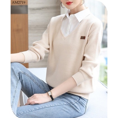 AM2719 ÁO LEN CỔ SƠ MI NỮ