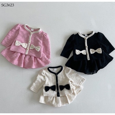 SG3623 SET ÁO VÁY NƠ PHỐI VIỀN BÉ GÁI