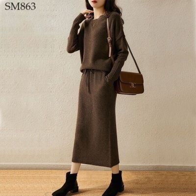 SM863 SÉT ÁO LEN KÈM CHÂN VÁY LEN DÁNG DÀI