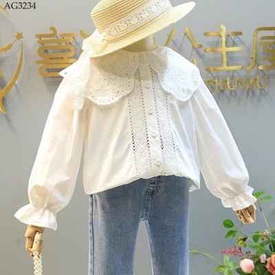 AG3234 ÁO SƠ MI TRẮNG CỔ SEN CHO BÉ GÁI