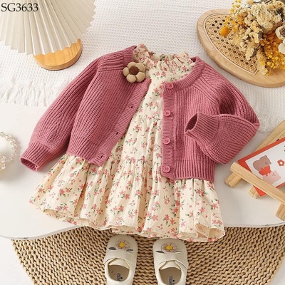 SG3633  Set váy hoa nhí + áo khoác len cho bé