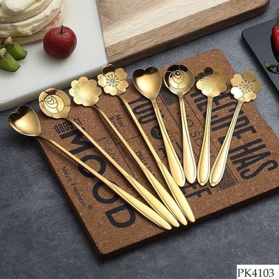 PK4103 SET 8C THÌA HOA MẠ VÀNG