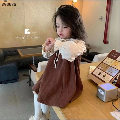 SG3636 SET ÁO SƠMI CỔ REN MIX VÁY YẾM BÉ GÁI