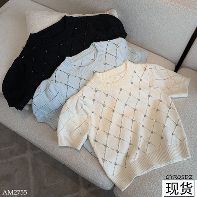 AM2755 ÁO LEN NGẮN TAY ĐÍNH ĐÁ