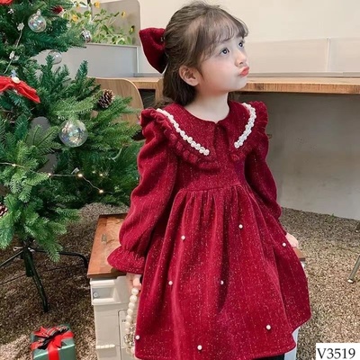 V3519  Váy nhung kim tuyến đính ngọc cho bé