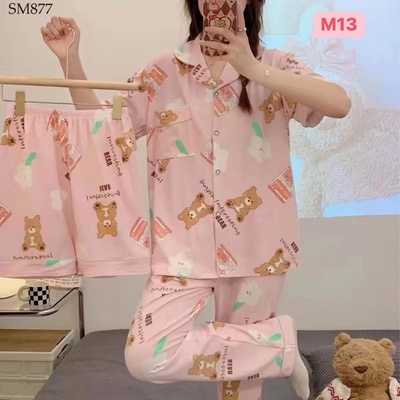 SM877 BỘ NGỦ 3 MÓN : ÁO+ QUẦN ĐÙI+ QUẦN DÀI CHO CE