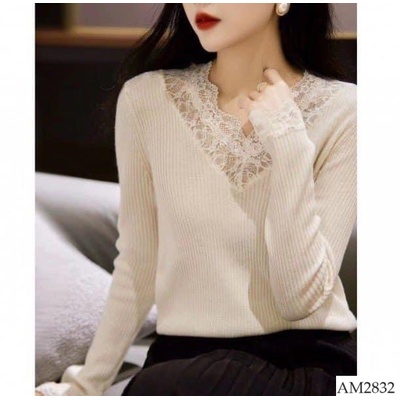 AM2832  Áo len cổ V viền ren