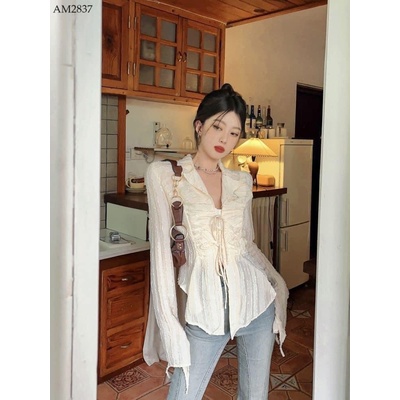 AM2837 ÁO SƠ MI CỔ V THẮT DÂY