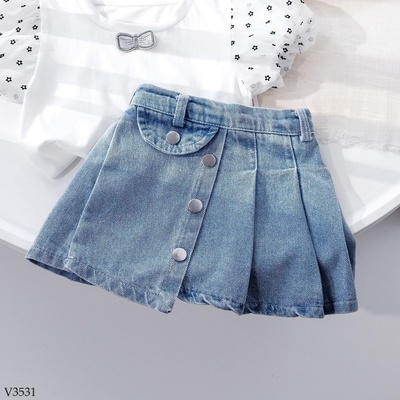 V3531 CHÂN VÁY JEAN XẾP LY BÉ GÁI