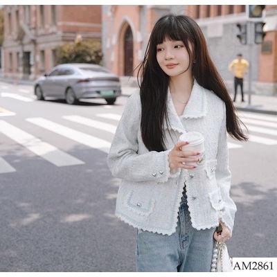 AM2861 Áo khoác dạ viền sóng bèo tiểu thư sang chảnh
