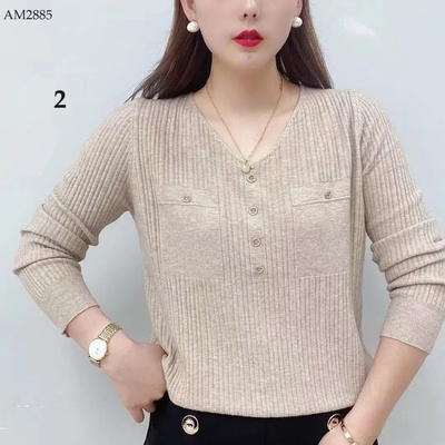 AM2885 ÁO LEN NỮ DÀI TAY CỔ V