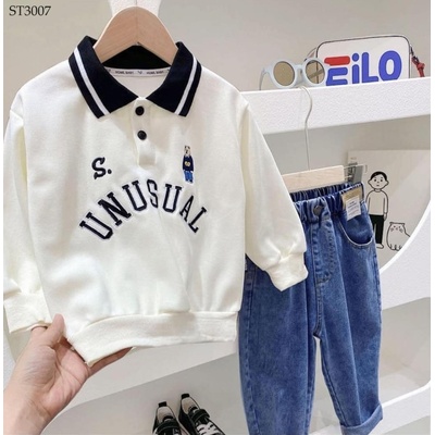 ST3007 Áo thun polo dài tay mix quần jean bé trai nhà kacady