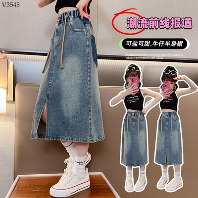 V3545 CHÂN VÁY JEAN DÁNG DÀI BÉ GÁI