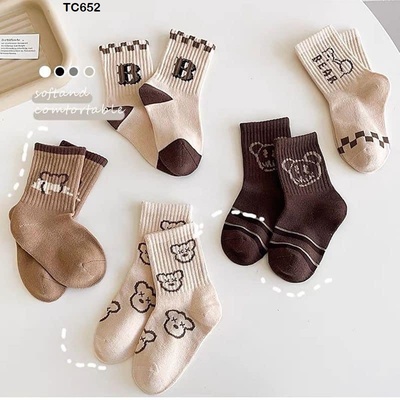 TC652 Set 5 đôi tất gấu tone nâu siêu cute