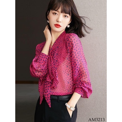 AM3213 Áo sơ mi họa tiết kèm nơ