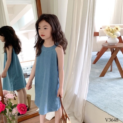 V3648 VÁY DENIM CỔ YẾM CHO BÉ NHÀ AMBB
