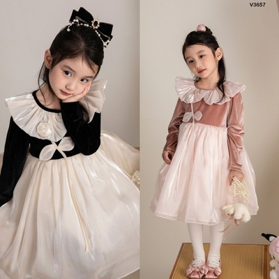 V3657 VÁY NHUNG PHỐI VOAN