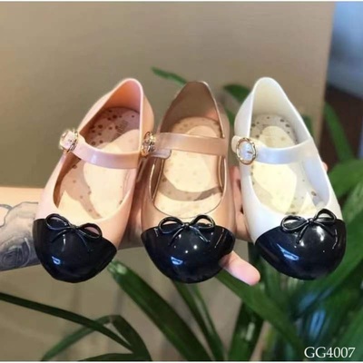 GG4007 GIÀY MELISA MŨI ĐEN PHỐI NƠ