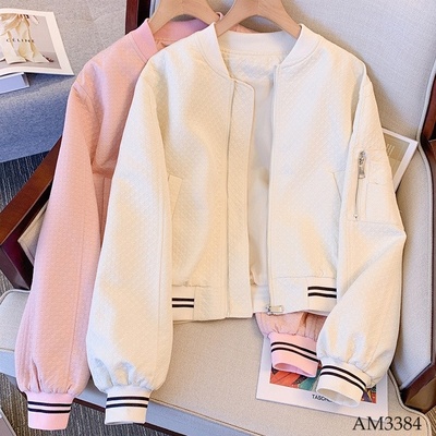 AM3384 ÁO KHOÁC DÁNG BOMBER PHỐI KẺ VIỀN NỮ