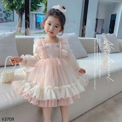 V3709-VÁU PHỐI REN NHIỀU LỚP CHO BÉ