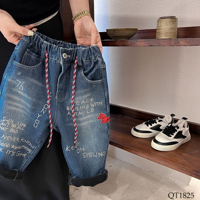QT1825  QUẦN JEAN LÓT LÔNG PHỐI CHỮ CÁ TÍNH CHO BÉ NHÀ MMBABY