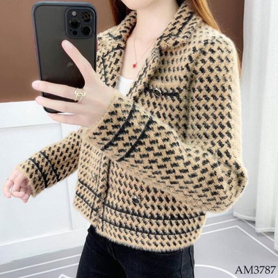 AM3787 ÁO KHOÁC HỌA TIẾT DÁNG NGẮN NỮ