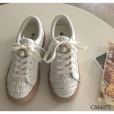 GM4073 Giày trắng phối dạ tweed đế nâu