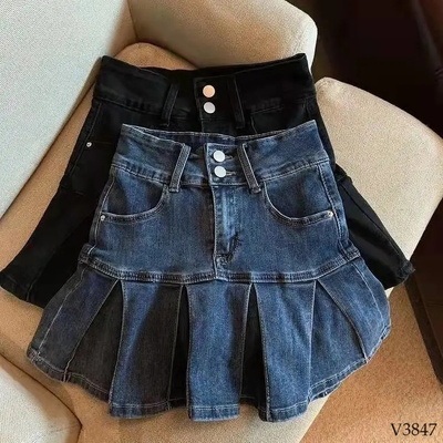 V3847 CHÂN VÁY JEAN XẾP LY BÉ GÁI