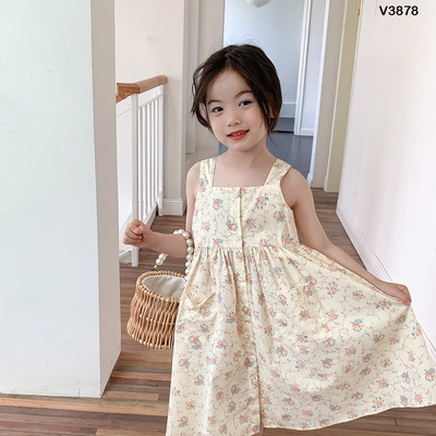 V3878 VÁY HOA 2 DÂY CỔ VUÔNG AMBB