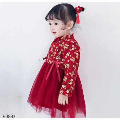 V3883 Váy bé gái Hán phục phong cách sườn xám