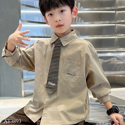 AT3893 ÁO SƠ MI NÂU DÀI TAY KÈM CÀ VẠT CHO BÉ TRAI