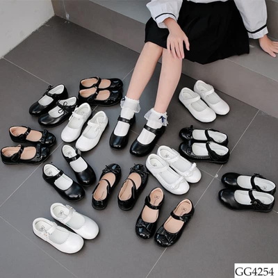 GG4254 Giày da học sinh đính nơ cho bé