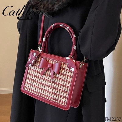 TM2237 TÚI TOTE KẺ PHỐI NƠ CATHLEEN