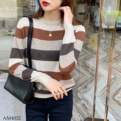 AM4032 ÁO LEN KẺ PHỐI MÀU DÀI TAY NỮ