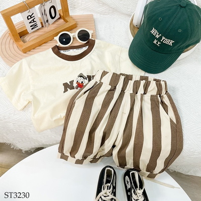 ST3230  SET ÁO PHÔNG CHỮ QUẦN KẺ CHO BÉ