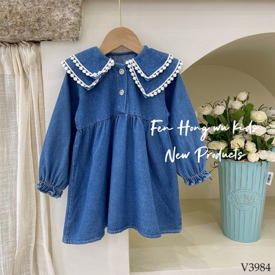 V3984 VÁY DENIM CỔ BÚP BÊ CHO BÉ