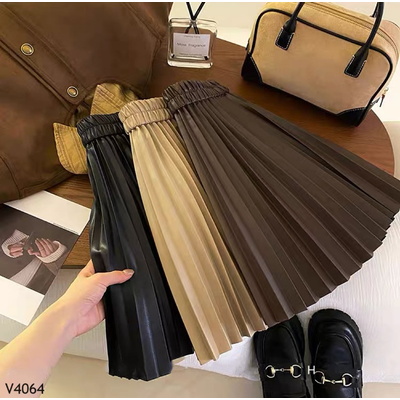 V4064 CHÂN VÁY DA XẾP LY CHO BÉ