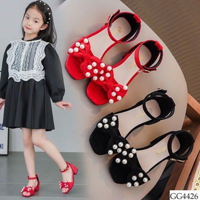 GG4426 SANDAL CAO GÓT PHỐI NƠ NGỌC CHO BÉ GÁI