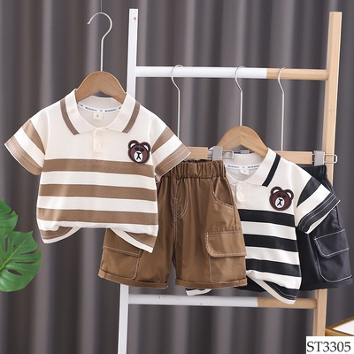 ST3305 BỘ POLO GẤU KẺ CHO BÉ