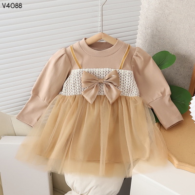 V4088 VÁY THU ĐÔNG DÀI TAY BÉ GÁI