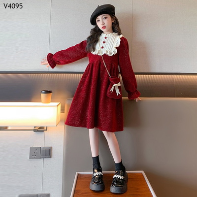 V4095 VÁY NHUNG KIM TUYẾN BÉ GÁI