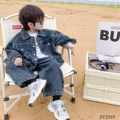 ST3319  BỘ ÁO KHOÁC JEAN PHỐI QUẦN JEAN SUÔNG DÀI CHO BÉ TRAI