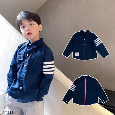 AT4114 ÁO SƠ MI BÉ TRAI TAY DÀI PHỐI KẺ