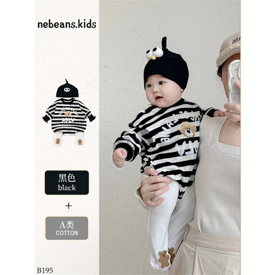 B195 BODY DÀI TAY KẺ SỌC + QUẦN GẤU VÀ MŨ CHO BÉ