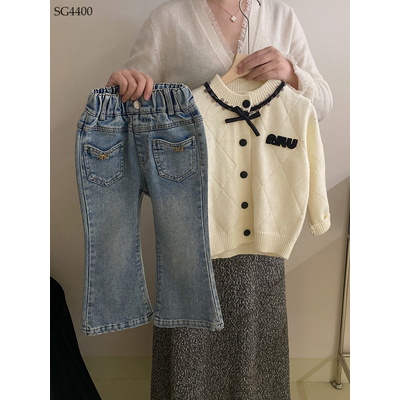 SG4400 SET ÁO KHOÁC LEN CARDIGAN MIX QUẦN ỐNG LOE BÉ GÁI