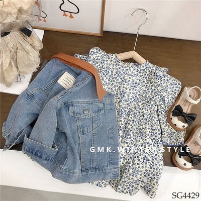 SG4429 SET ÁO KHOÁC JEAN MIX VÁY HOA NHÍ CHO BÉ