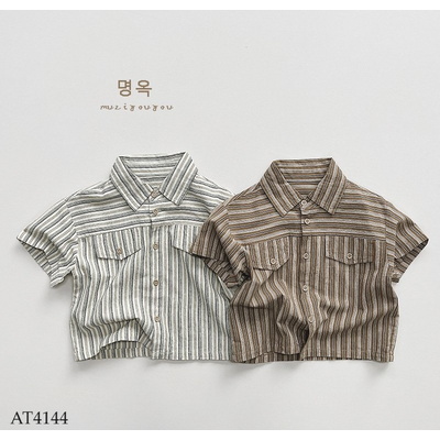 AT4144  ÁO SƠ MI KẺ TONE NÂU NHÀ MUZIYOUYOU