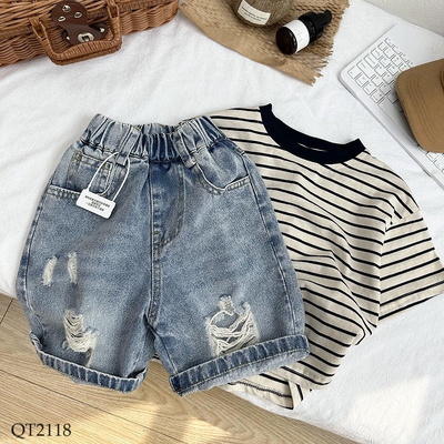 QT2118 Quần short denim rách cho bé trai