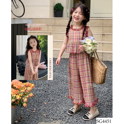 SG4451  SET KẺ ÁO SÁT NÁCH MIX QUẦN ỐNG RỘNG CHO BÉ