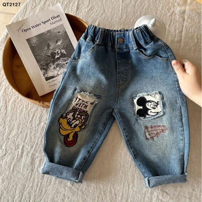 QT2127 Quần baggy jeans mickey cho bé